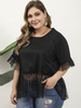 Chemisier grande taille pour femme T-shirt noir en dentelle à manches courtes et col bijou