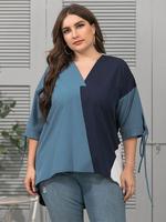Chemisier grande taille pour femme T-shirt oversize à demi-manches bleu encre à lacets