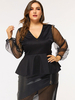 Chemisier grande taille pour femme T-shirt oversize en polyester à manches longues et col en V