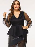 Chemisier grande taille pour femme T-shirt oversize en polyester à manches longues et col en V