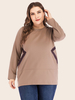 Chemisier grande taille pour femme T-shirt surdimensionné en coton à manches longues et à col bijou marron café