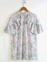 Chemisier grande taille pour femme vert clair col bijou manches courtes imprimé floral surdimensionné Polyester T-shirt décontracté