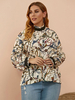 Chemisier grande taille pour femmes abricot col haut manches longues imprimé floral chemisier classique en polyester surdimensionné