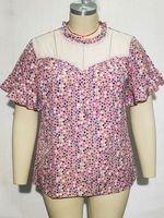 Chemisier grande taille pour femmes col bijou manches courtes à pois surdimensionné en polyester