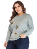 Chemisier grande taille pour femmes col bijou manches longues imprimé floral Lycra Spandex Polyester T-Shirt surdimensionné