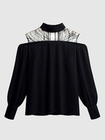 Chemisier grande taille pour femmes col bijou rouge manches longues en dentelle surdimensionné Polyester T-shirt décontracté