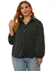 Chemisier grande taille pour femmes noir col rabattu manches longues boutons à pois surdimensionné Polyester chemise décontractée