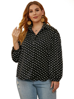 Chemisier grande taille pour femmes noir col rabattu manches longues boutons à pois surdimensionné Polyester chemise décontractée
