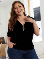 Chemisier grande taille pour femmes T-shirt décontracté à manches courtes et à col en V