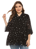 Chemisier grande taille pour les femmes noir col bijou manches longues surdimensionné polyester chemise décontractée