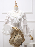 Chemisier lolita classique Chemise royale de conte de fées en dentelle blanche Déguisements Halloween