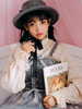 Chemisier lolita classique en coton mélangé unicolore avec ruban col montant Déguisements Halloween