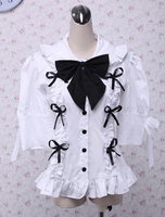 Chemisier lolita courtes manches en coton blanc décoré avec de nœuds de papillon Déguisements Halloween