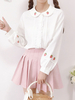Chemisier Lolita Doux Blanc Motif Fraise Rose Col Claudine À Manches Longues Polyester Lolita Chemise