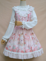 Chemisier lolita doux en chiffon à volants col rond Déguisements Halloween