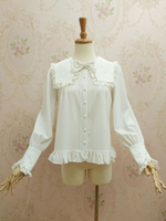 Chemisier lolita doux en chiffon unicolore avec dentelle col à revers Déguisements Halloween