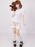 chemisier lolita en coton blanc de courtes manches à volants avec dentelle Déguisements Halloween