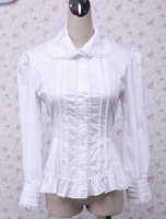 Chemisier lolita en coton blanc de longues manches avec dentelle Déguisements Halloween