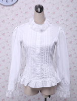 Chemisier lolita en coton blanc de longues manches avec volant Déguisements Halloween