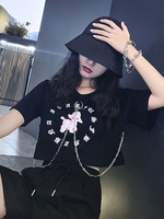 Chemisier Lolita Femme Noir Polyester Col Bijou Manches Courtes Polyester Lolita T-Shirt