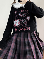 Chemisier Lolita Femme Noir Polyester Col Claudine Manches Longues Polyester Lolita T-Shirt