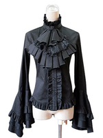 Chemisier lolita gothique en 100% coton bicolore à volants col montant Déguisements Halloween