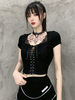 Chemisier Lolita gothique noir pour femmes à lacets manches courtes Top Lolita Chemise noire Lolita