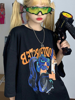 Chemisier Lolita pour femme noir polyester dessin animé motif bijou col manches longues t-shirt décontracté