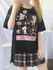 Chemisier Lolita pour femme T-shirt décontracté en polyester noir à manches courtes et col bijou