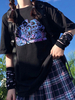 Chemisier Lolita pour femme T-shirt décontracté en polyester noir à manches courtes et col bijou