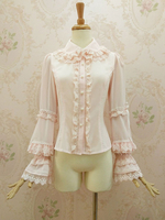 Chemisier lolita rococo en chiffon unicolore avec dentelle col à revers Déguisements Halloween
