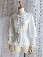 Chemisier lolita rococo en chiffon unicolore avec dentelle col Peter Pan Déguisements Halloween