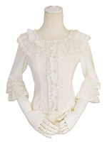 Chemisier lolita rococo en chiffon unicolore avec dentelle col rond Déguisements Halloween