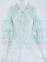 Chemisier lolita rococo en chiffon unicolore avec noeud col rond Déguisements Halloween