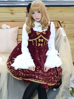 Chemisier lolita style gothique en coton mélangé avec dentelle et lacets col montant Déguisements Halloween