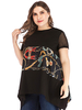Chemisier noir grande taille pour femmes T-Shirt col bijou manches courtes coton Lycra Spandex Polyester T-Shirt dété