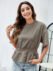 Chemisier pour femme à manches longues en polyester avec passepoil extensible plissé à col bijou