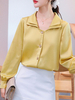 Chemisier pour femme 2022 volants jaunes col rabattu sexy manches longues hauts en polyester