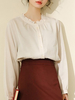 chemisier pour femme Abricot clair Décolleté Décontracté Manches longues Hauts en polyester