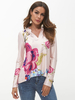 Chemisier pour femme Abricot Imprimé Floral Col V Manches Longues Tops Décontractés