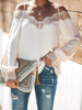 Chemisier pour femme blanc bretelles en dentelle cou classique manches longues patch en mousseline de soie