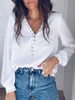 Chemisier Pour Femme Blanc Col En V Décontracté Manches Longues Dentelle Polyester Tops
