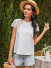 Chemisier pour femme blanc dentelle irrégulière découpé col bijou décontracté manches courtes Polyester T-Shirt dété