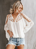 Chemisier Pour Femme Blanc Fleurs Transparentes Brodées Bohème Manches Longues Tops