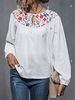 Chemisier pour femme blanc imprimé floral cordon de serrage col bijou décontracté manches longues patch découpé hauts
