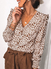 Chemisier pour femme blanc imprimé léopard col en V décontracté manches longues polyester chemise dété