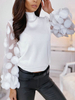 Chemisier pour femme Blanc Jewel Neck manches longues Polyester Tops