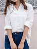 chemisier pour femme Blanc Polyester Col en V Décontracté Manches longues Tops