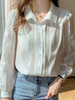 chemisier pour femme Blanc Polyester Col rabattu Décontracté Manches longues Tops