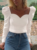 Chemisier Pour Femme Blanc Sans Bretelles Rétro Manches Longues Polyester Hauts